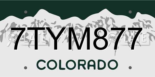 7TYM877 Colorado License Plate