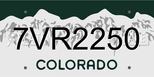 7VR2250 Colorado License Plate