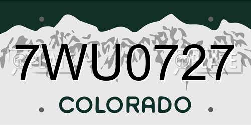 7WU0727 Colorado License Plate
