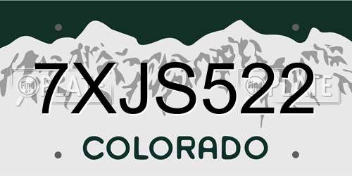 7XJS522 Colorado License Plate