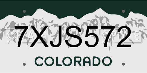 7XJS572 Colorado License Plate