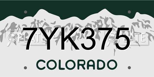 7YK375 Colorado License Plate