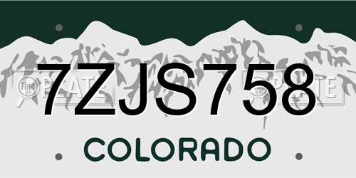 7ZJS758 Colorado License Plate