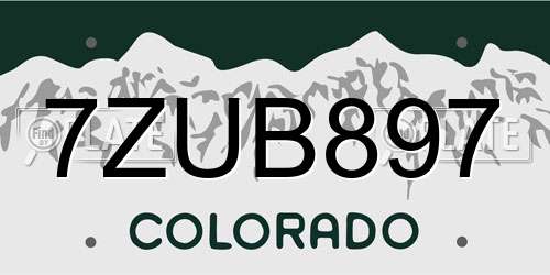 7ZUB897 Colorado License Plate