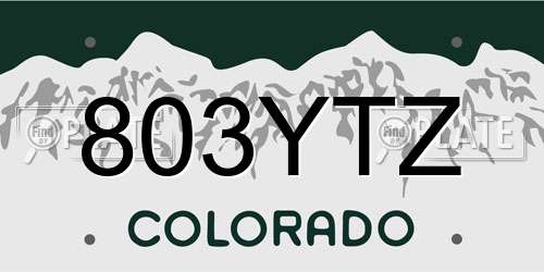 803YTZ Colorado License Plate