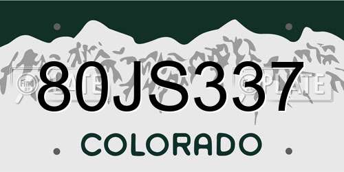 80JS337 Colorado License Plate