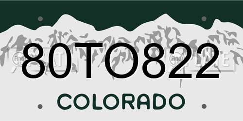 80TO822 Colorado License Plate