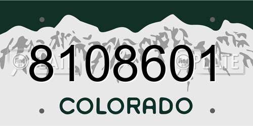 8108601 Colorado License Plate