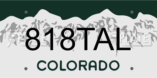 818TAL Colorado License Plate