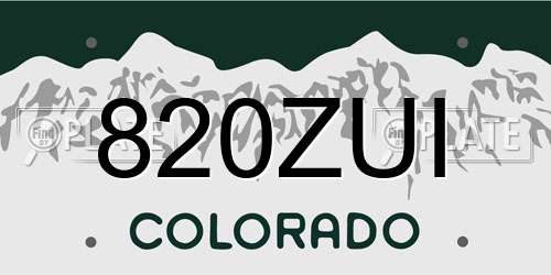 820ZUI Colorado License Plate