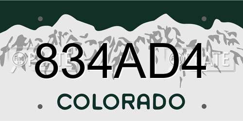 834AD4 Colorado License Plate