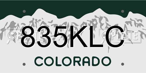 835KLC Colorado License Plate
