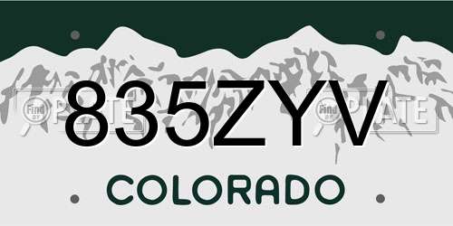 835ZYV Colorado License Plate