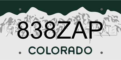 838ZAP Colorado License Plate