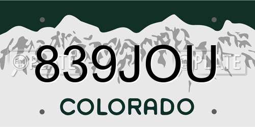 839JOU Colorado License Plate