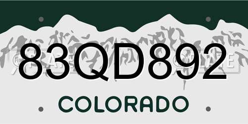 83QD892 Colorado License Plate