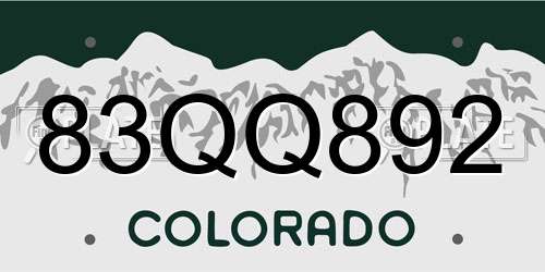 83QQ892 Colorado License Plate
