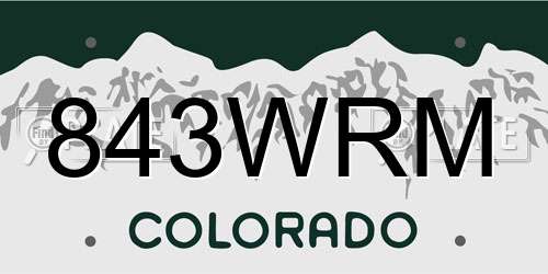 843WRM Colorado License Plate