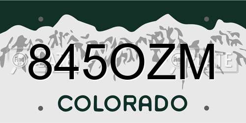 845OZM Colorado License Plate