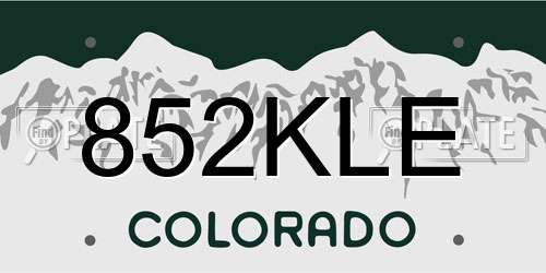 852KLE Colorado License Plate
