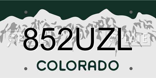 852UZL Colorado License Plate