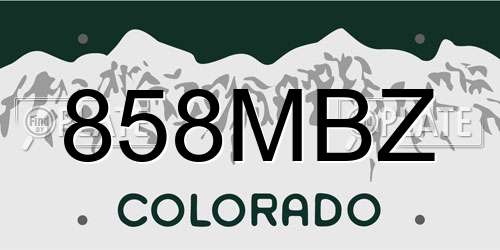 858MBZ Colorado License Plate