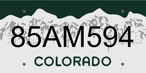 85AM594 Colorado License Plate