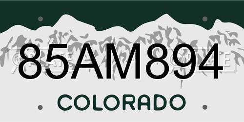 85AM894 Colorado License Plate