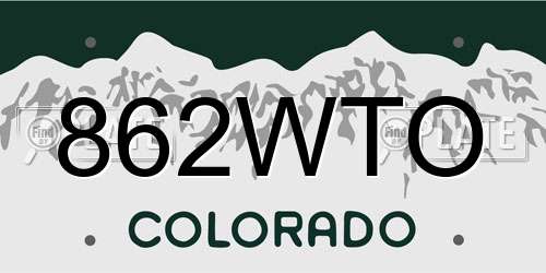 862WTO Colorado License Plate