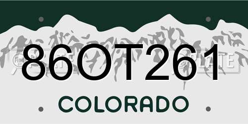 86OT261 Colorado License Plate