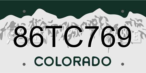 86TC769 Colorado License Plate