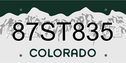 87ST835 Colorado License Plate