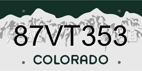 87VT353 Colorado License Plate