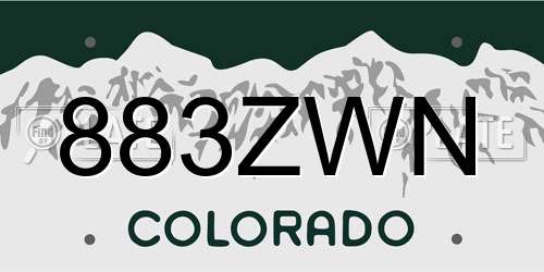 883ZWN Colorado License Plate