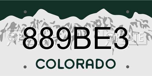889BE3 Colorado License Plate