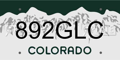 892GLC Colorado License Plate