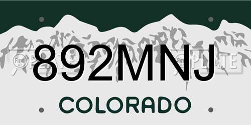 892MNJ Colorado License Plate
