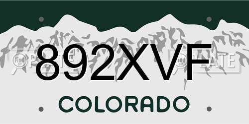 892XVF Colorado License Plate