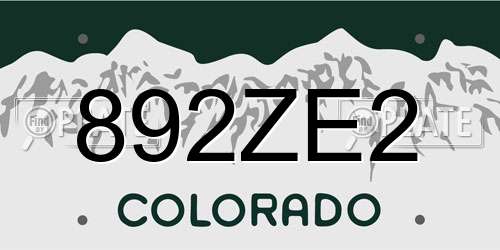 892ZE2 Colorado License Plate