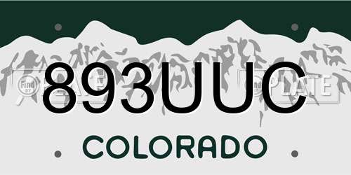 893UUC Colorado License Plate