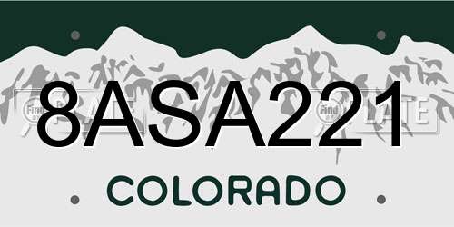 8ASA221 Colorado License Plate