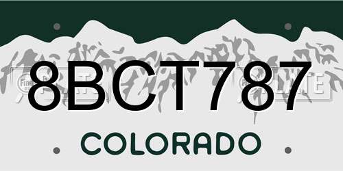 8BCT787 Colorado License Plate