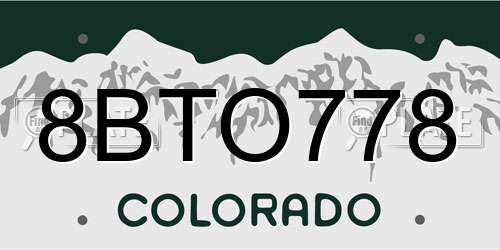 8BTO778 Colorado License Plate
