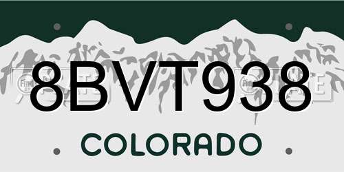 8BVT938 Colorado License Plate