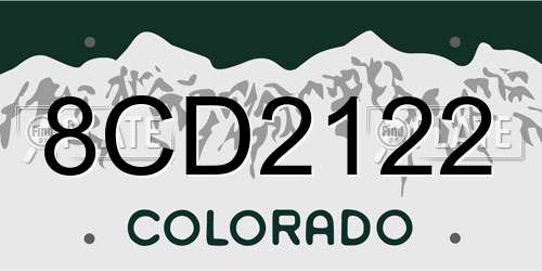8CD2122 Colorado License Plate