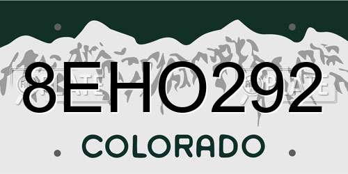 8EHO292 Colorado License Plate
