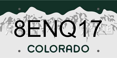 8ENQ17 Colorado License Plate