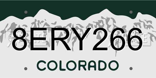 8ERY266 Colorado License Plate
