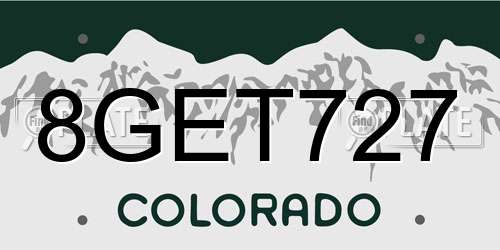 8GET727 Colorado License Plate