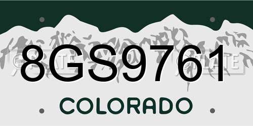 8GS9761 Colorado License Plate